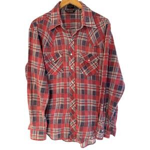 Canyon Trails Flannel Shirt Mens 2XL Red Blue Plaid Western Snap Button